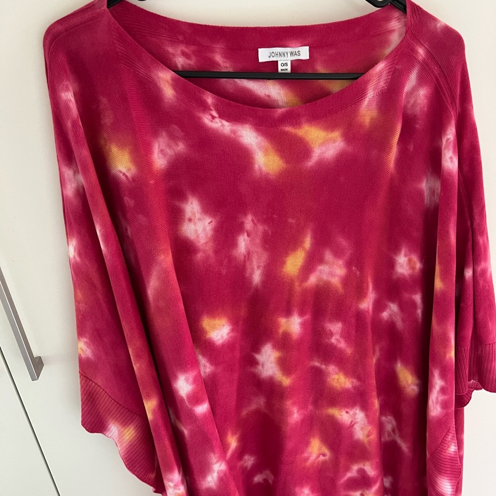 Johnny Was Sweater Poncho OS Pink tie dye